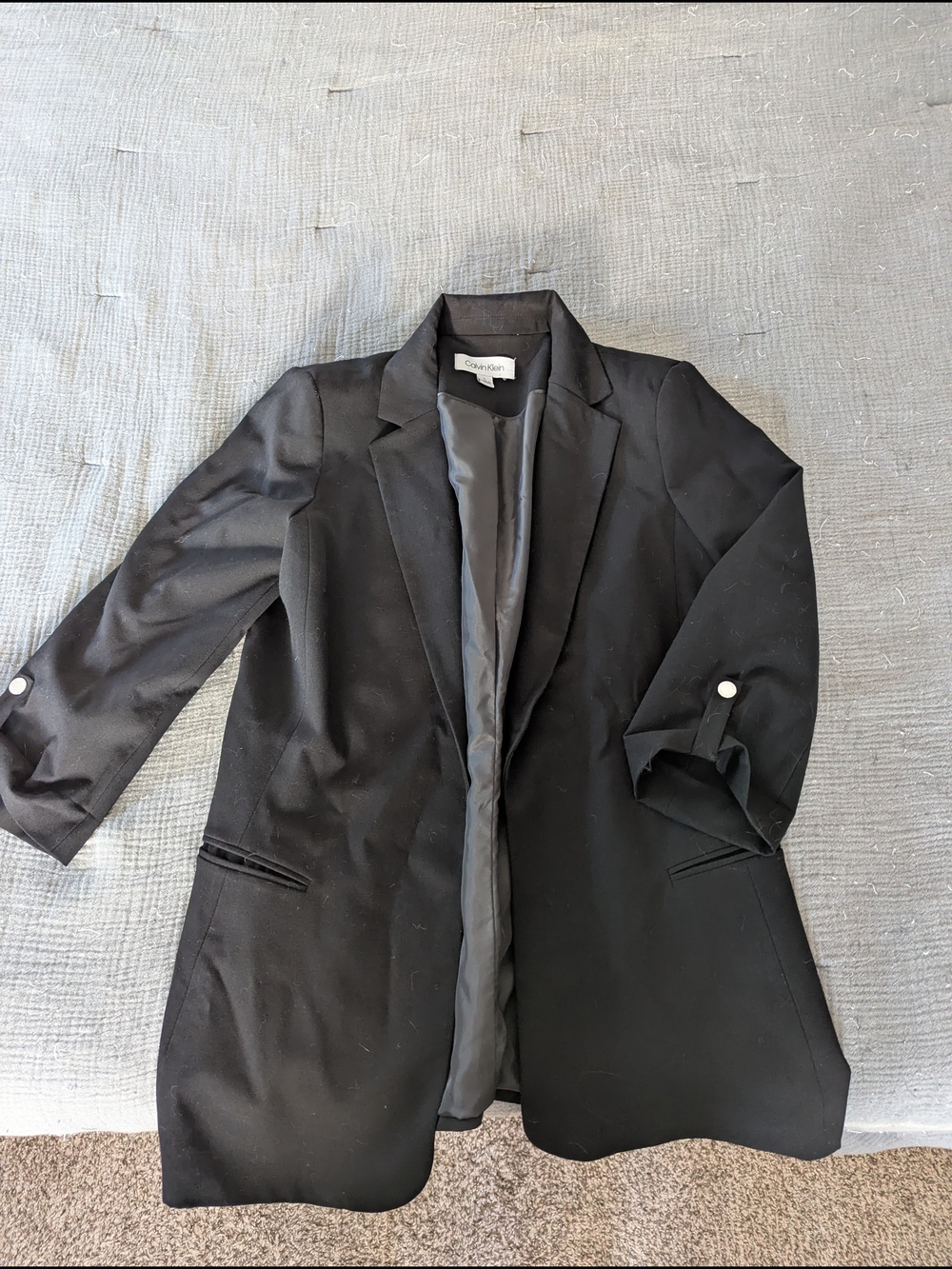 Calvin Klein Black Longline Blazer with Rolled Sleeves